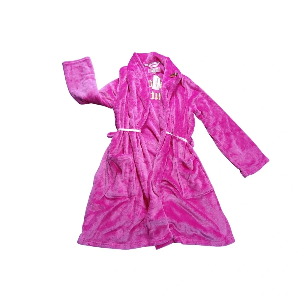 NEW Juicy Couture Luxe Soft Plush Robe Size L/XL Pink Pockets 36